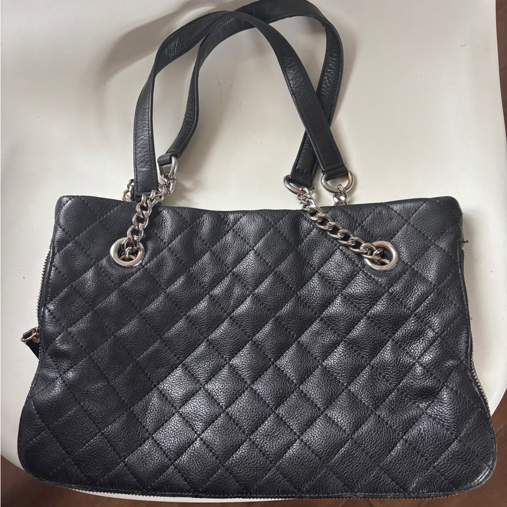 Calvin Klein Quilted Black Leather Bag with Chain Handles